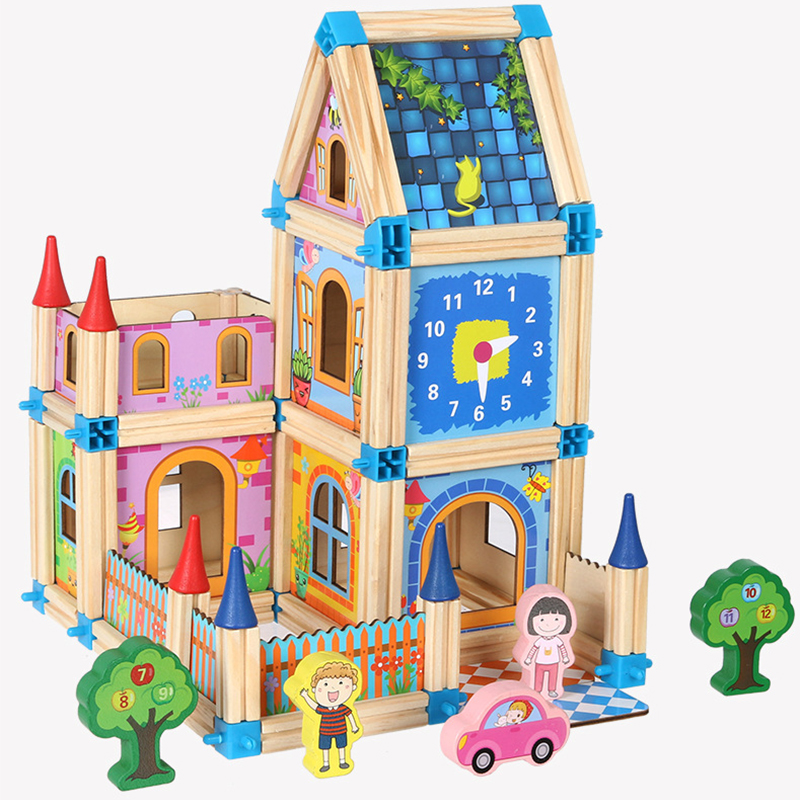 128 Pcs/268 Pcs Speelgoed Voor Poppenhuis Met Pop Houten Huis Diy Miniatuur Huis Te Verbeteren Intelligentie Speelgoed als Cadeau Voor