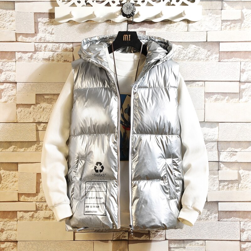 M-5XL hiver body Gilet de veste hommes décontractée sans manches hommes Gilet hommes Gilet bas hiver Gilet pour les hommes: Argent / L