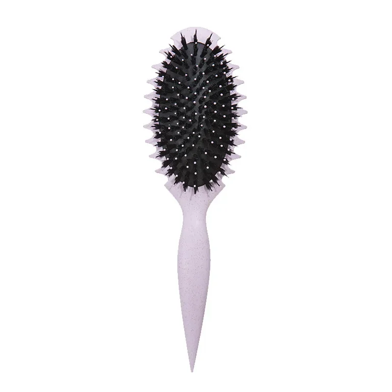 Cepillo de pelo rizado, cepillo de estilismo, cerdas de jabalí, peine para Barba, cepillo para desenredar, herramientas de estilismo multiusos para el hogar: Gris