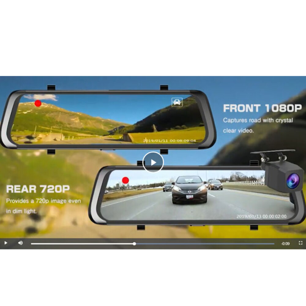 Bil dvr 10 tommer kamera fuld  hd 1080p automatisk kamera bakspejl med dvr og kameraoptager dashcam bil dvrs
