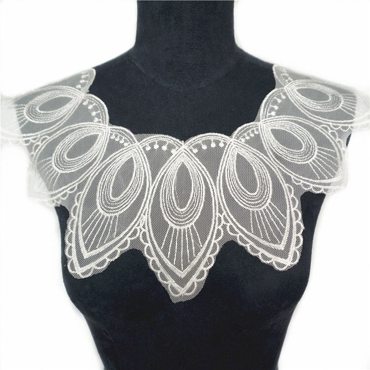 Wit Kant Kragen Stof Applicaties Mesh Geborduurde Versieringen Naai Op Patches Bruiloft Decoratie Jurk DIY: 1