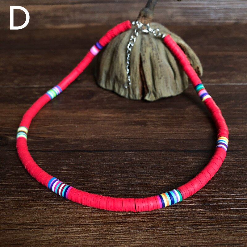Bohemian Kleurrijke Klei Choker Ketting Voor Vrouwen Meisjes Boho Regenboog Polymeer Klei Kralen Verstelbare Kraag Femme Sieraden: D