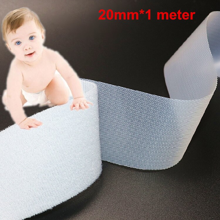 20mm (0.78 ") * 1 meter Wit/zwart haken en lussen Super zachte baby huid-vriendelijke luier DIY kleding zelfklevende sluiting tape