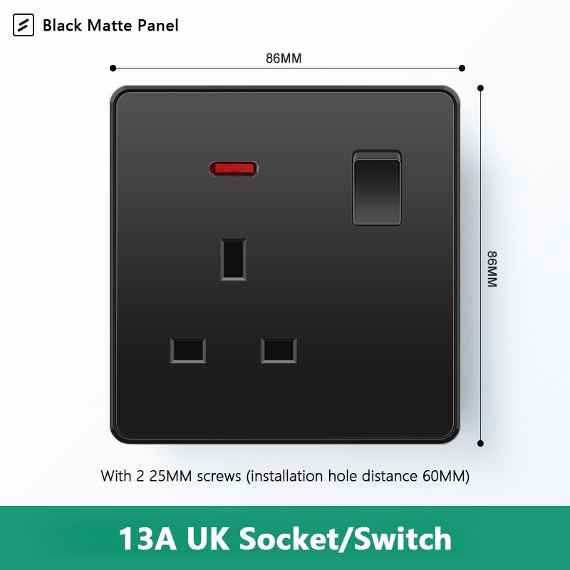 Atlectric Usb Wall Socket EU Standard Electrical Socketes Black Large Plastic Panel Multi-function Socket With Switch AC110-250V: 1UK1GL