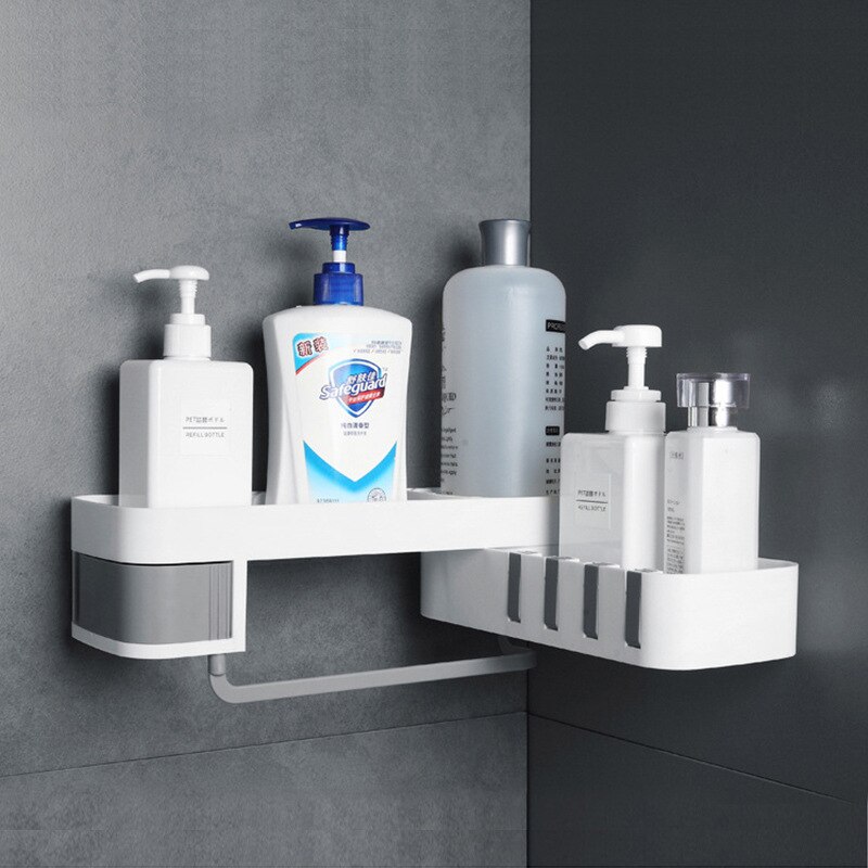 Hoek opbergrek badkamer keuken organizer douche plank wandmontage plastic zuignap houder prateleira almacenamiento: Witgrijs