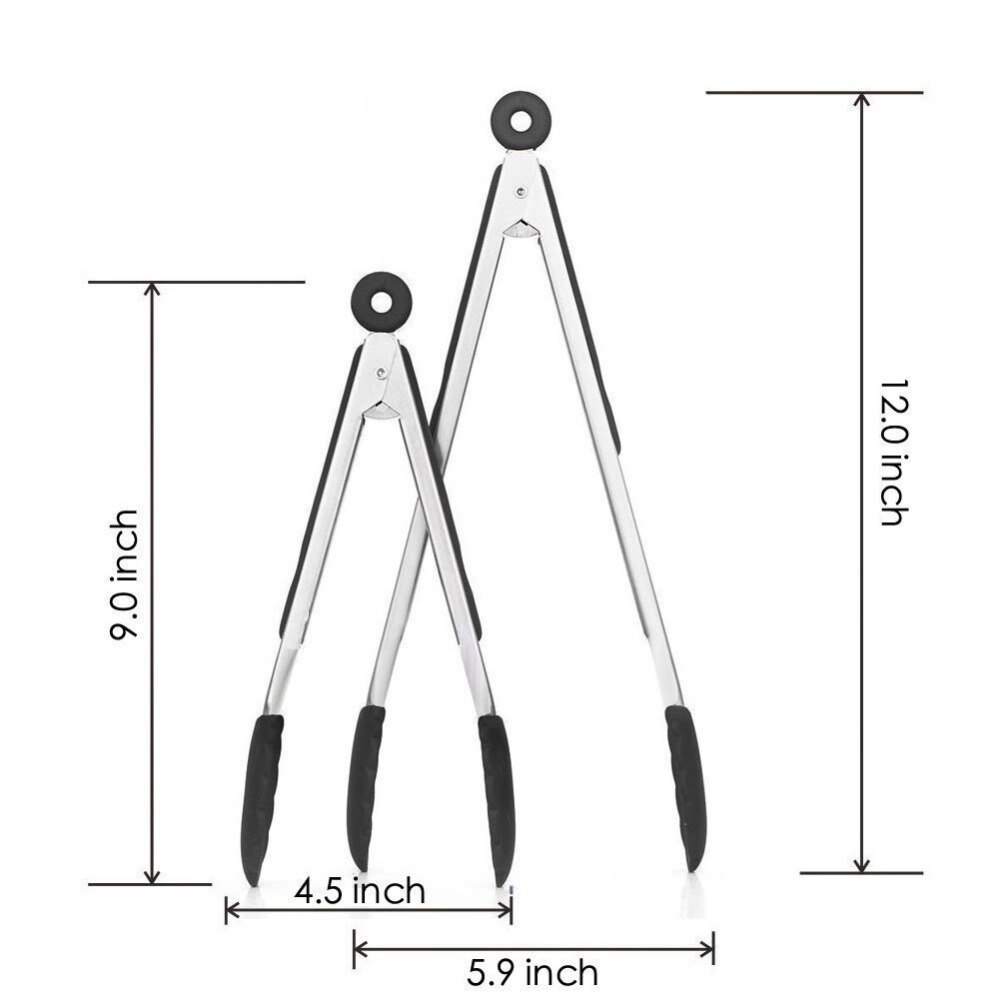 Kitchen Silicone Food Tongs 2 pack 9 Inch & 12 Inch Non-Slip Non-Stick BBQ Grilling Tong Cooking Tong with Joint Lock