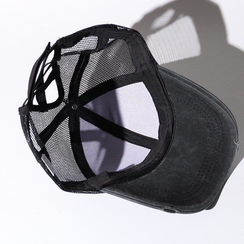 Sommer solskærmshat rodede bollehatte til kvinder vaskede snapback kasketter hestehale baseball kasket 9 ensfarvet