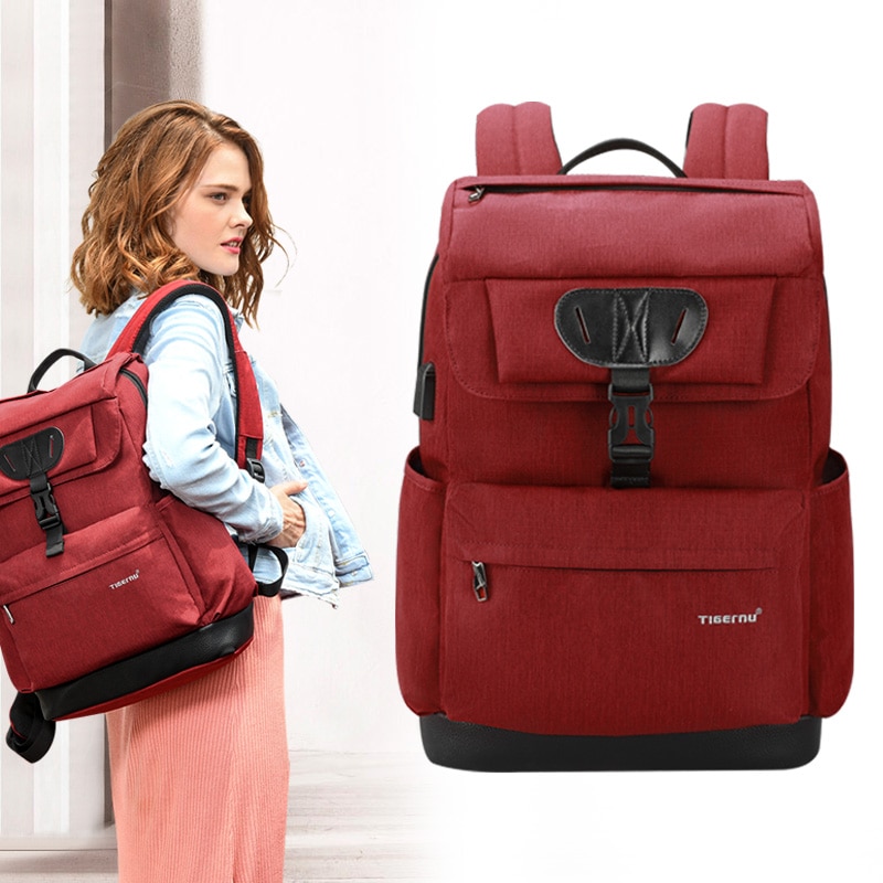 Tigernu multifuncional mochila feminina moda juventude feminino usb 15.6 polegada portátil mochila mochila mochilas para adolescentes meninas