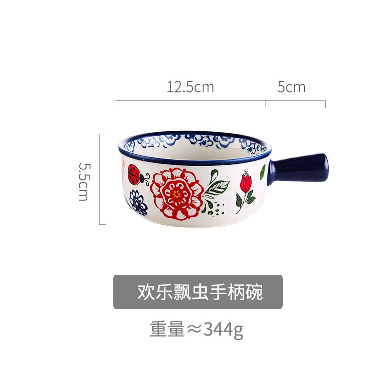 Ceramic Bowl with Handle Glaze Baking Plates French Onion Soup Bowl Roasting Lasagna Pan Round Bakeware: Style C