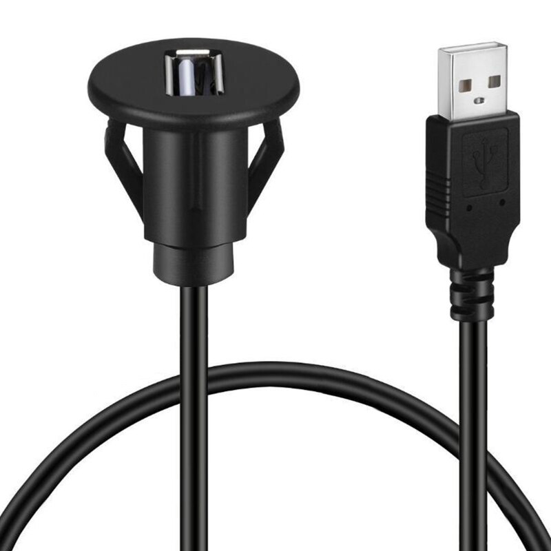 1M Socket Cable USB 2.0 Auto Car SUV Flush Mount Male to Female Extension Cord Dashboard Panel Line for Motorcycle