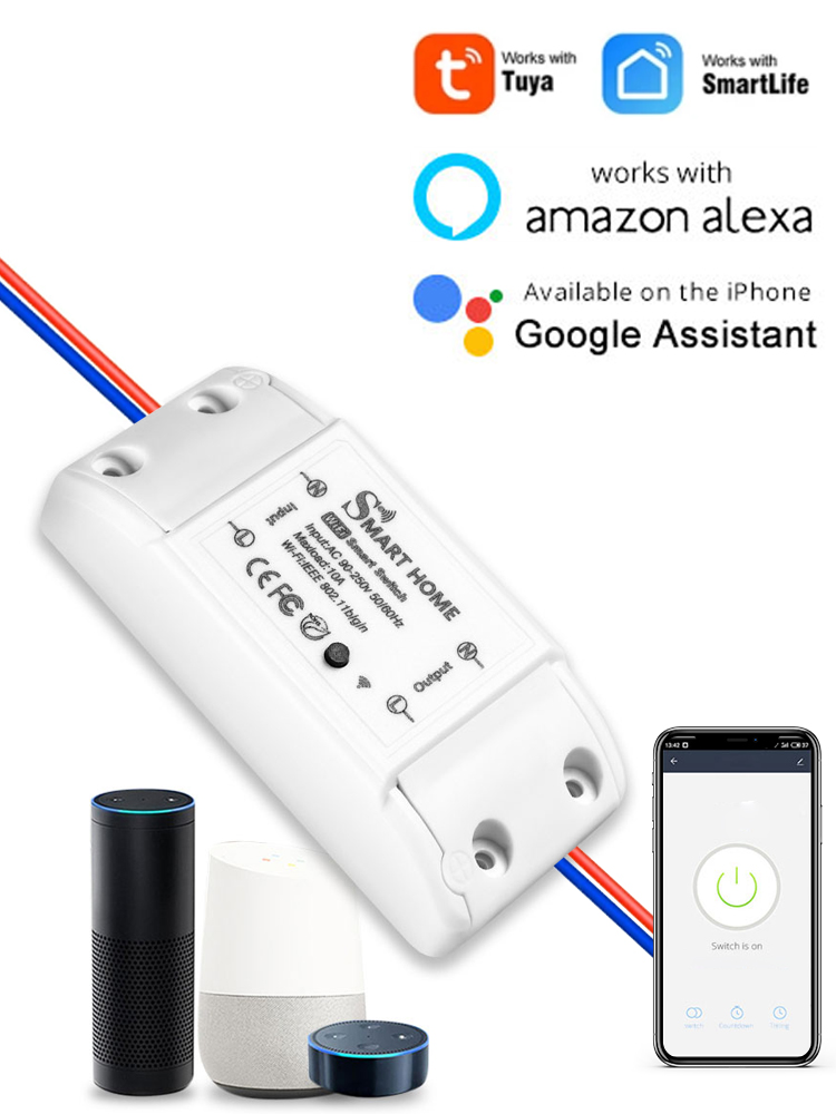 Tuya-interruptor WiFi inteligente, Mini interruptor inteligente de 10A, aplicación Smart Life, Control remoto inalámbrico por voz con Alexa y Google Home: Default Title