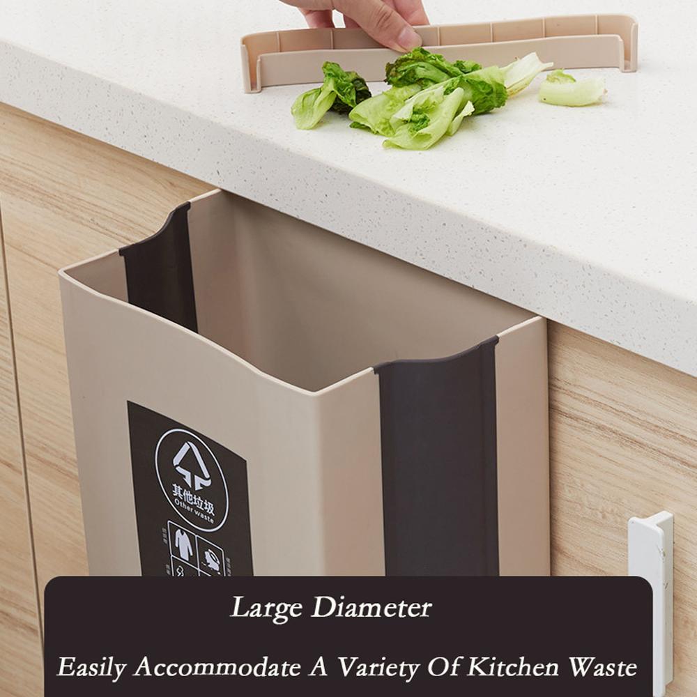 Wall Mounted Folding Waste Bin Kitchen Cabinet Door Hanging Trash Bin Garbage Car Trash Can Wall Mounted Foldable Cleaning