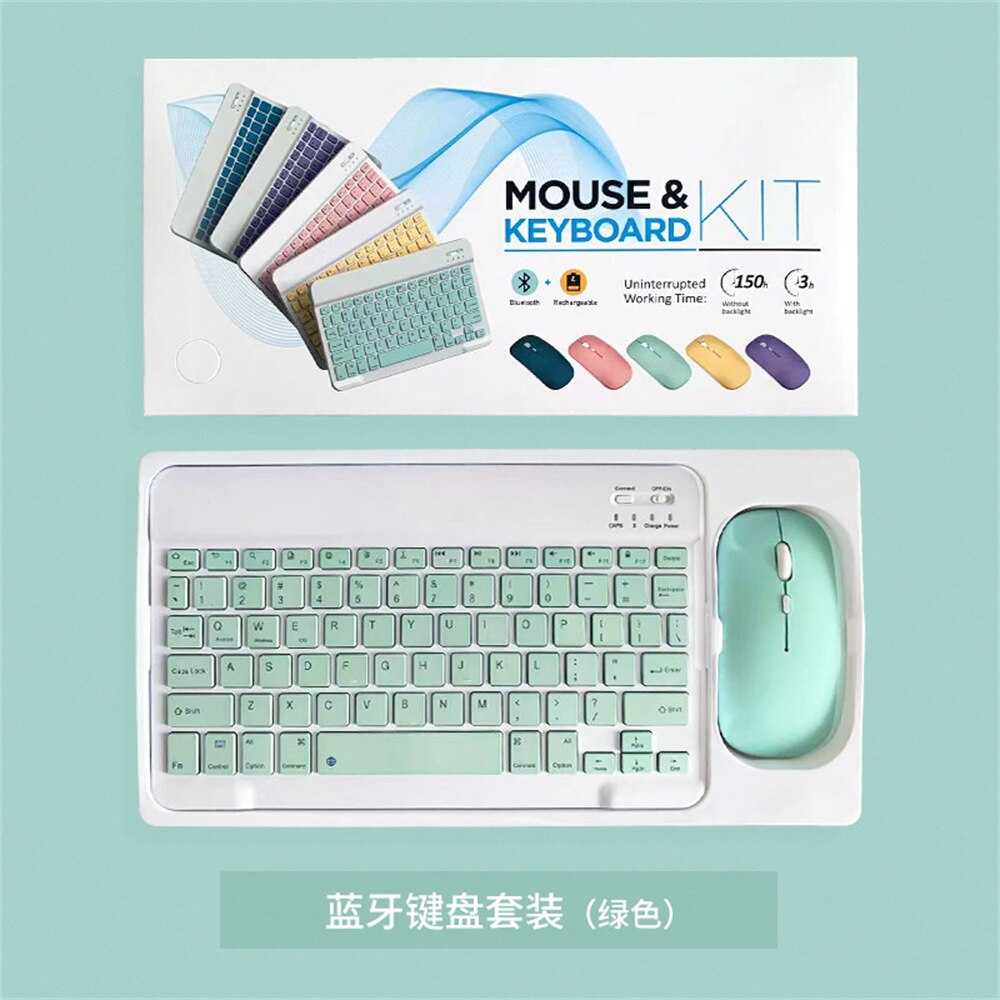 Wireless Keyboard Mouse Set for iPad Samsung Huawei Xiaomi Tablets Bluetooth Keyboard Mouse Compatible with iOS Android Windows: green