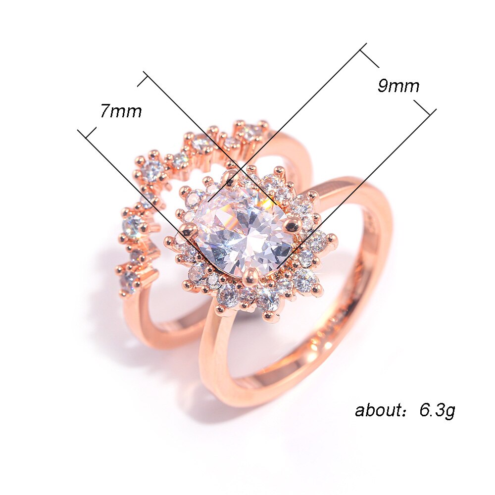 Huitan Neue 2PC Braut Ring Sets Ziemlich Sonne Blume Geformt Rose Gold Hochzeit Engagement Ringe Für Weibliche Mit klar Stein