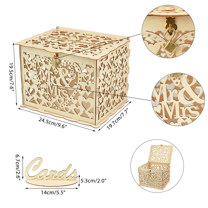 Wedding Card Box Greeting Cards Notes Holder I Love You MR MRS DIY Wood Wooden Boxes Wedding Decoration Birthday Party Supplies