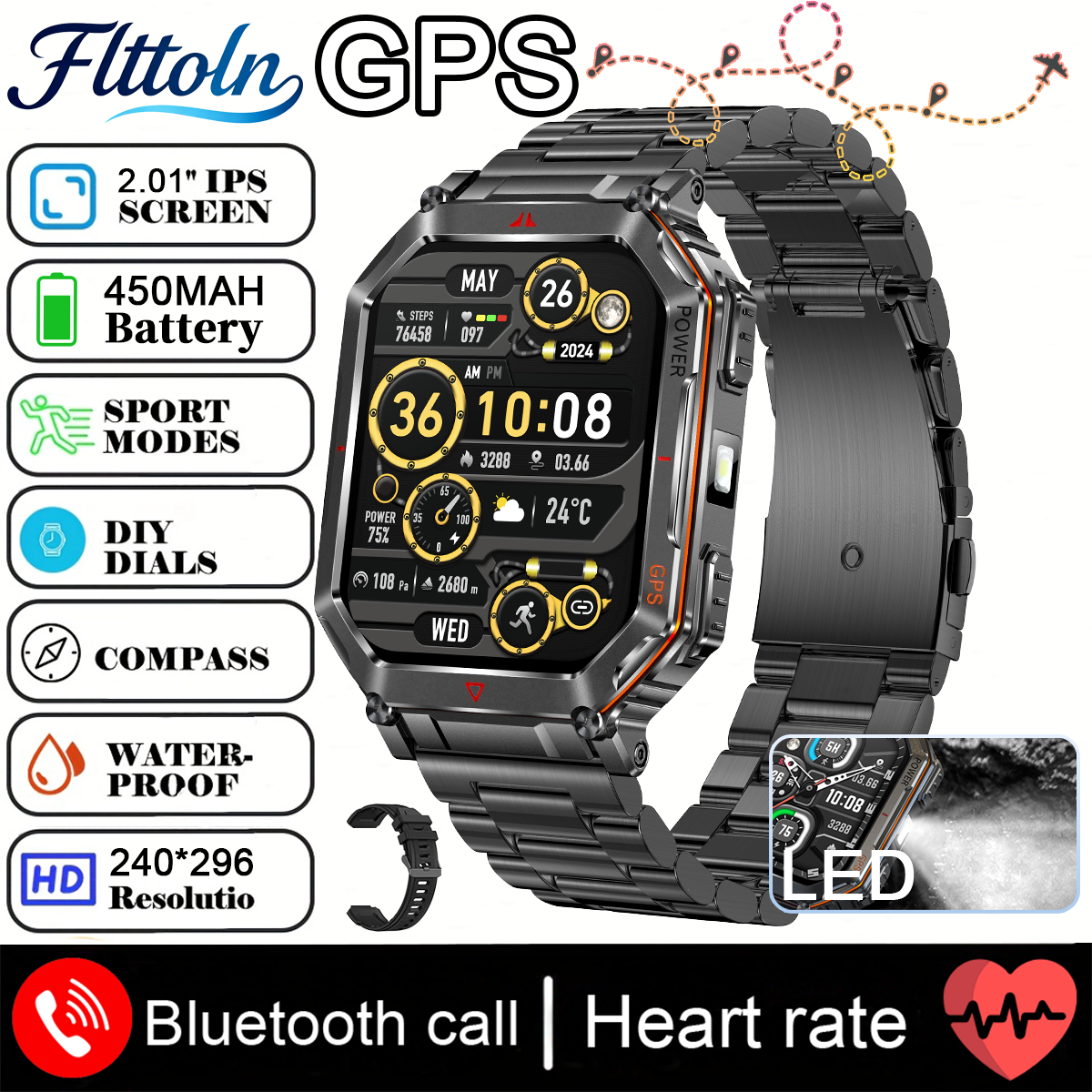 2025 Nuovo GPS SmartWatch Da Uomo Incorporato ChatGPT AI Assistente Bussola Altimetro Barometro Esterno 3ATM Impermeabile sport Smartwatch: Viola
