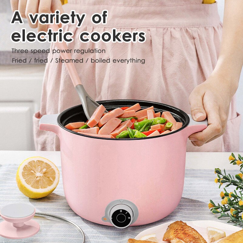 600W 1.5L Multifunction Stainless Steel Electric Cooker Noodles Pots Rice Cooker Samll 1-2 People Frying Soup Pots Rice Cooker