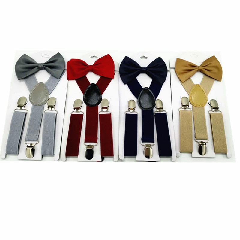 Einfarbig Kinder Gürtel Bowtie Set Baby Jungen Mädchen Hosenträger Clip-on Y-Back Hosenträger Fliege Elastische kid Einstellbare Fliege Set
