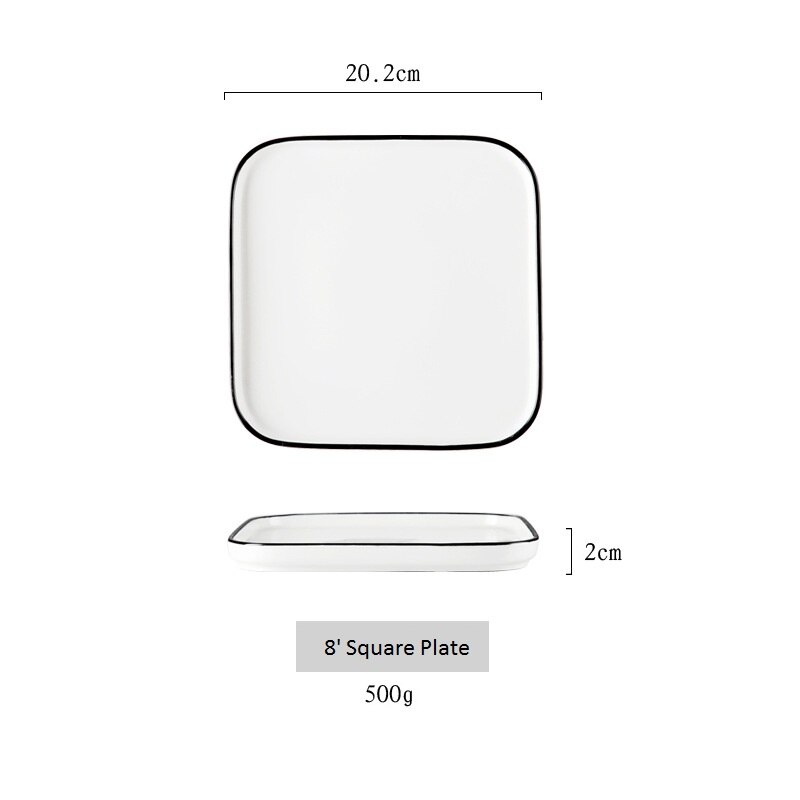 Eenvoudige Nordic Stijl Plaat Set Witte Keramische Platen Ronde Plaat Vierkante Plaat 20cm 25cm: 20cm square plate