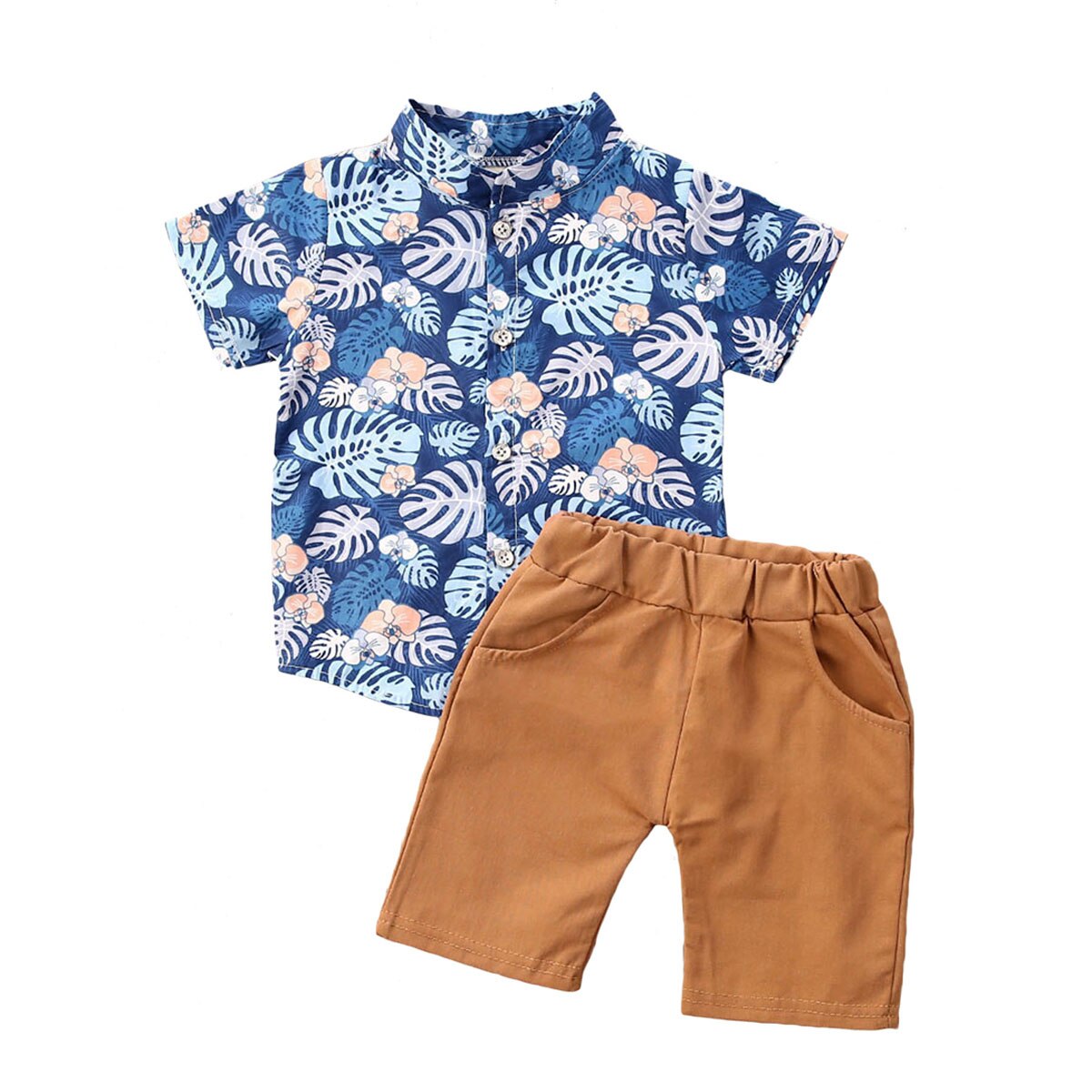 0-4Y Summer Infant Baby Boys Clothes Sets Floral Print Short Sleeve Single Breasted Shirts Tops+Shorts: A / 12M