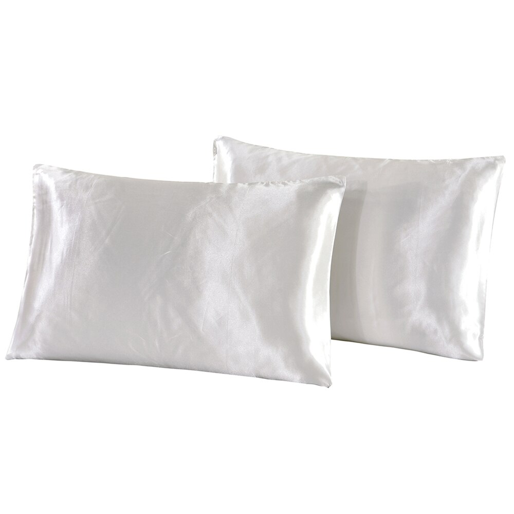 1Pc Koningin Satijn Zijde Kussensloop Kussen Case Cover Thuis Beddengoed Smoothy Kussen Rechthoek Beddengoed Kussen: WHITE