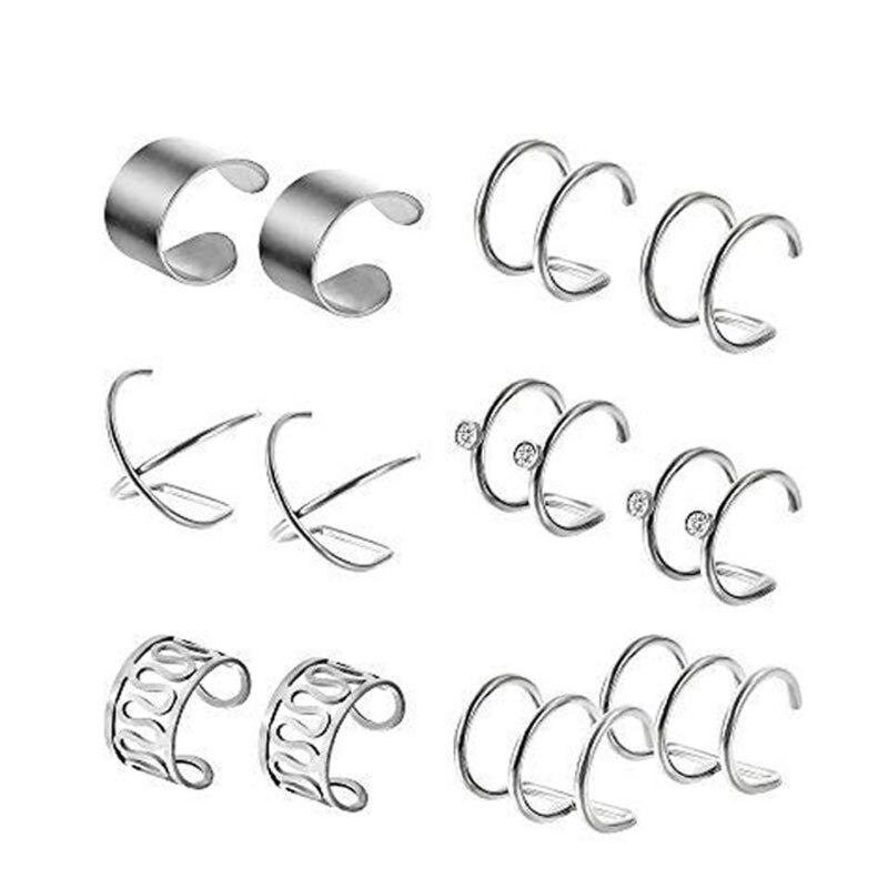 6 Pairs Stainless Steel Ear Clips Non Piercing Earrings Hoop Ear Cuffs Ear Clips: S