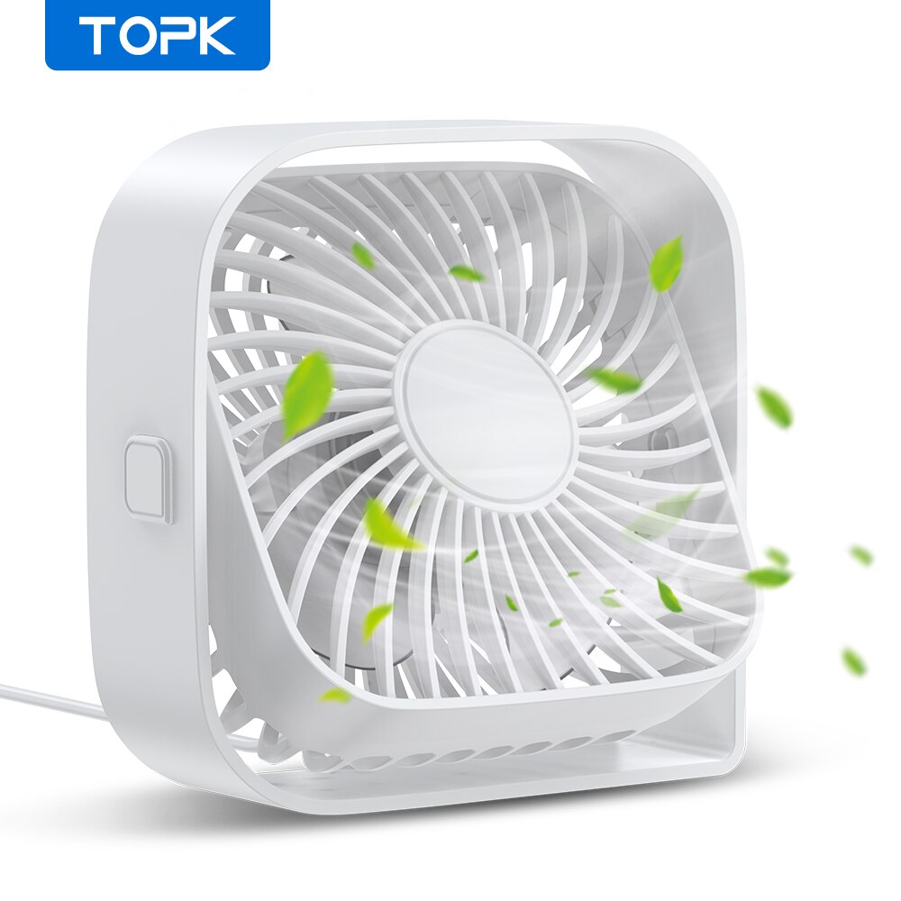 TOPK tragbarer Mini-Ventilator, USB-Schreibtischventilator, Tisch, leiser 3-Gang-Windventilator, persönlicher 360 ° Drehbare Kopf-Stehventilatoren für Zimmer, Camping, Zuhause: Weiß