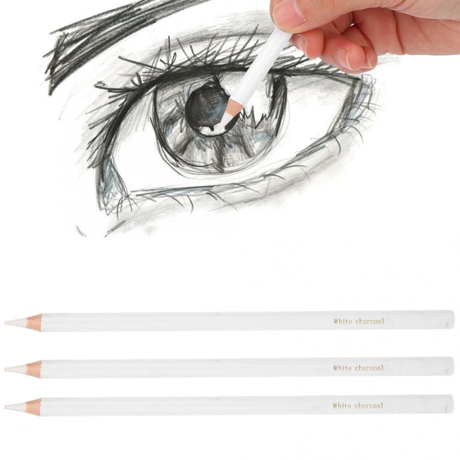 3 uds lápiz de carbón blanco dibujo pluma para resaltar arte pintura suministros lápiz de dibujo de arte blanco