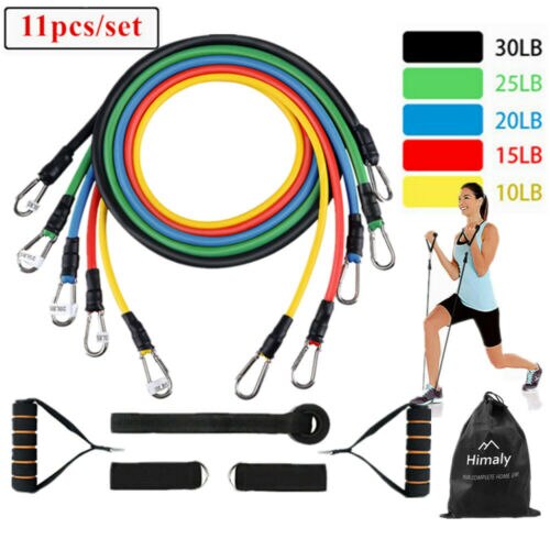 Newest 11pcs Fitness Resistance Bands Gym Kit Tubes with Handle Door Anchor Ankle Strap