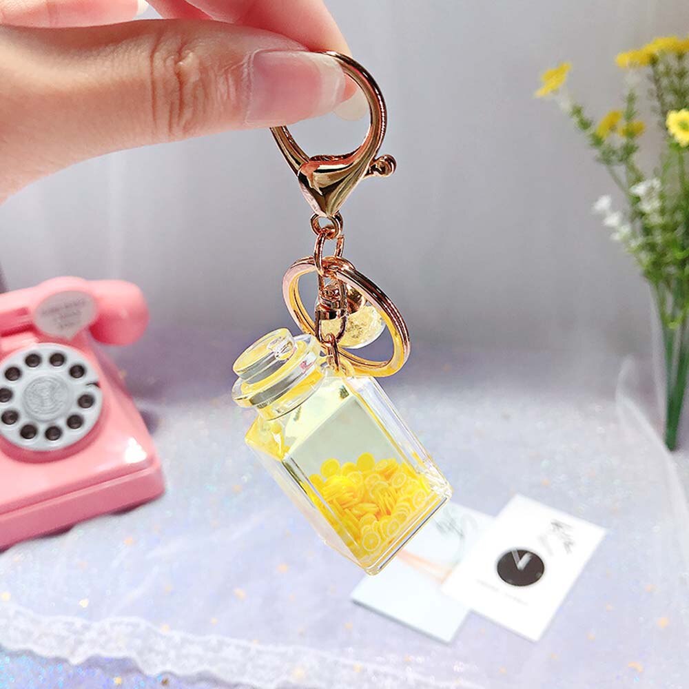 1 pcs Quicksand Bottle Glitter Key Chain Cartoon Liquid Floating Fruit Keychain Keyring Backpack Pendant for Women: 2