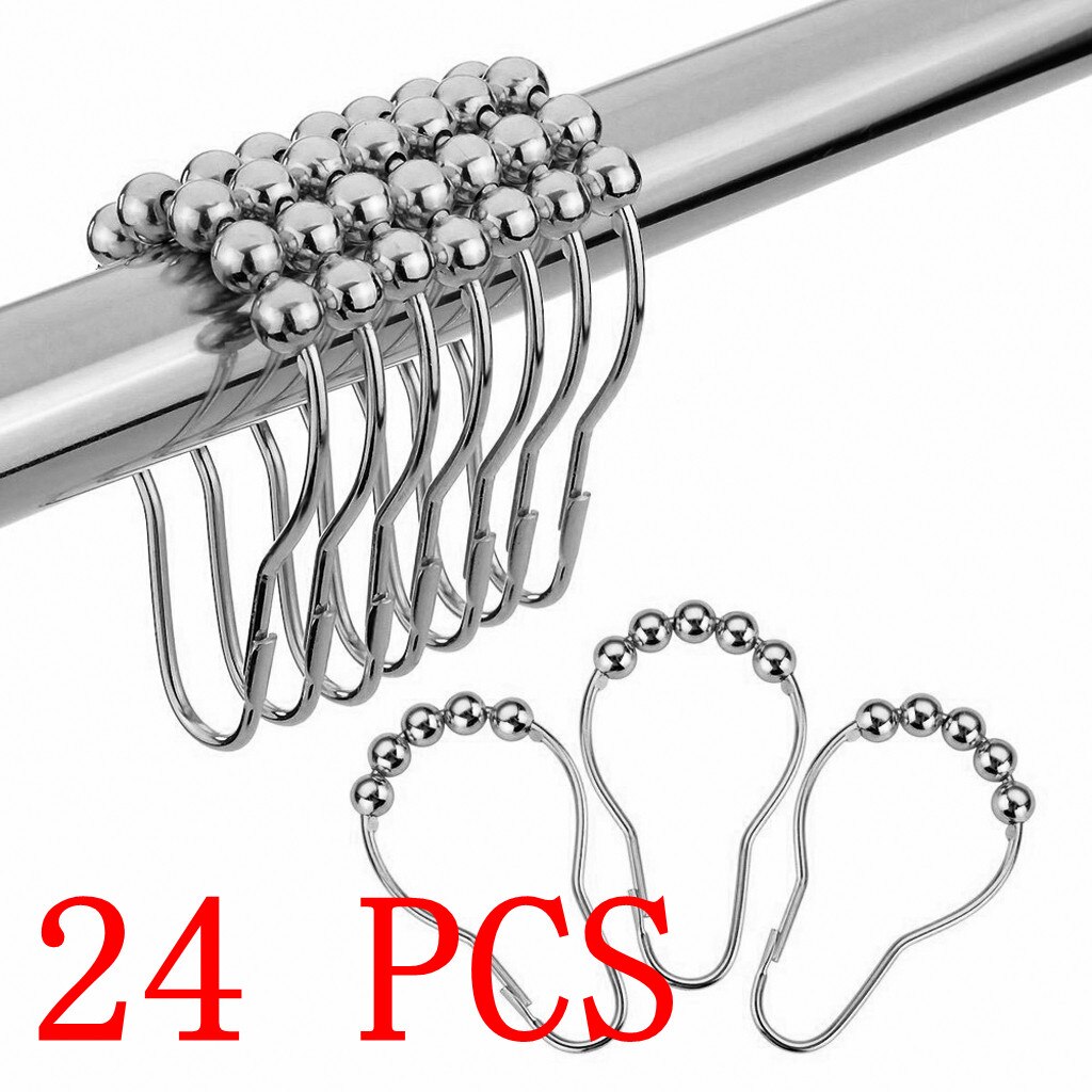 Crochets créatifs pour rideau de douche, en Satin poli, boule de Nickel antirouille, 5 anneaux, pour rideau de douche, 48/36/24 pièces/paquet: 24 PCS