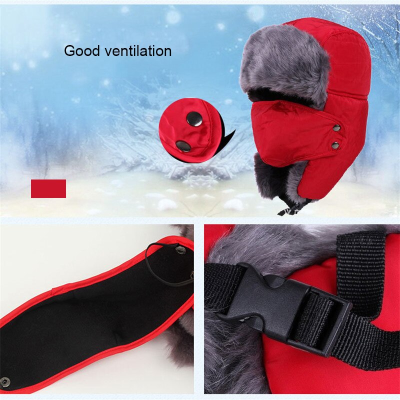 Vinter bombehatter ushanka russian pelshatt varm fortykket øreklaffer hette for menn og kvinner maske balaclava