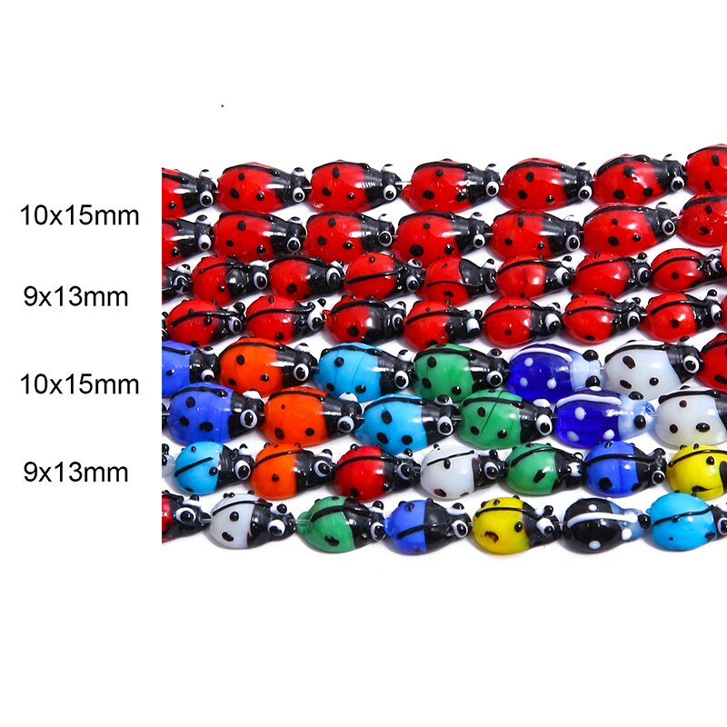 20 kpl 9 x 13mm/10 x 15mm sekoitusväri musta kovakuoriainen leppäkerttu kukkakuvioita lasi lampuntyöstö spacer irrallisia helmiä korujen tekoon