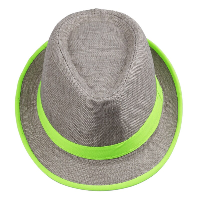 Lnpbd kvinder herre unisex neonbrem fedora trilby gangster kasket sommer strand hat boho sol strå chapeu de praia panama hat: Grøn