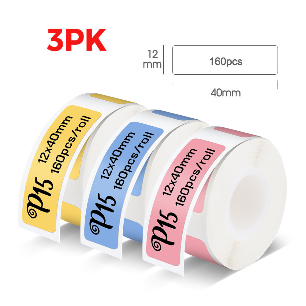 3~6PK White Label Tape for P15 Label Maker Thermal Printer Paper 12mmx40mm 160PCS/Roll Waterprood Adhesive DIY Printing Sticker