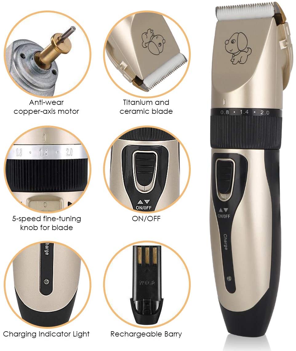 Elektrische hondentrimmer, snijmachine, scheerapparaat, schaar, tondeuse voor huisdieren en katten, verzorgingsset voor dieren, tondeuse met usb-oplaadfunctie