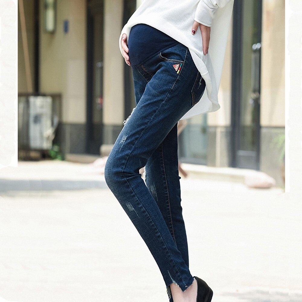 Pregnant Woman Ripped Jeans Maternity Pants Trousers Nursing Prop Belly Legging Soft Maternity Women Winter Autumn Jeans