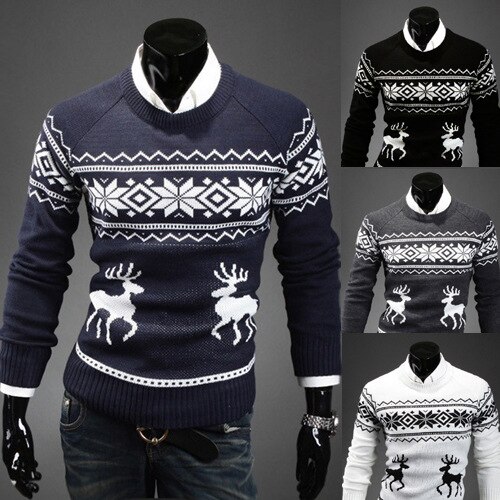 Mænd juletrøjer england stil herre sweater hjorte pullovere rensdyr sweater slim o-neck herre sweater
