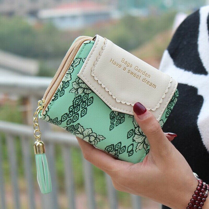 Mønt punge kortholder kvaster lynlås hjerte pengetasker kvinde tegnebog poser dame kort pung notecase lomme blomst tegnebøger: Grøn