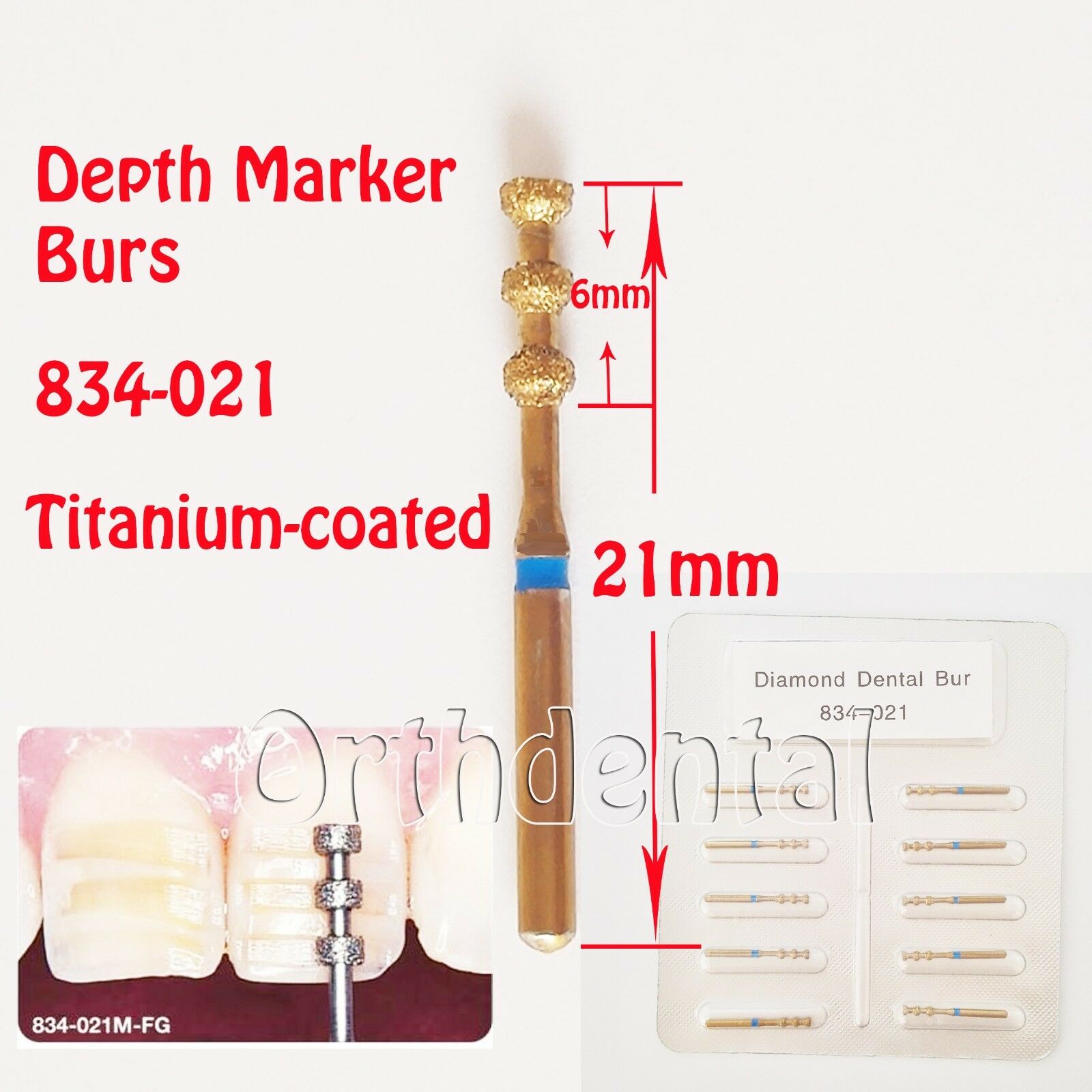 10Pcs Multi-Use Diamond Burs Depth Marker Depth Cutter 834/021 Medium Grit