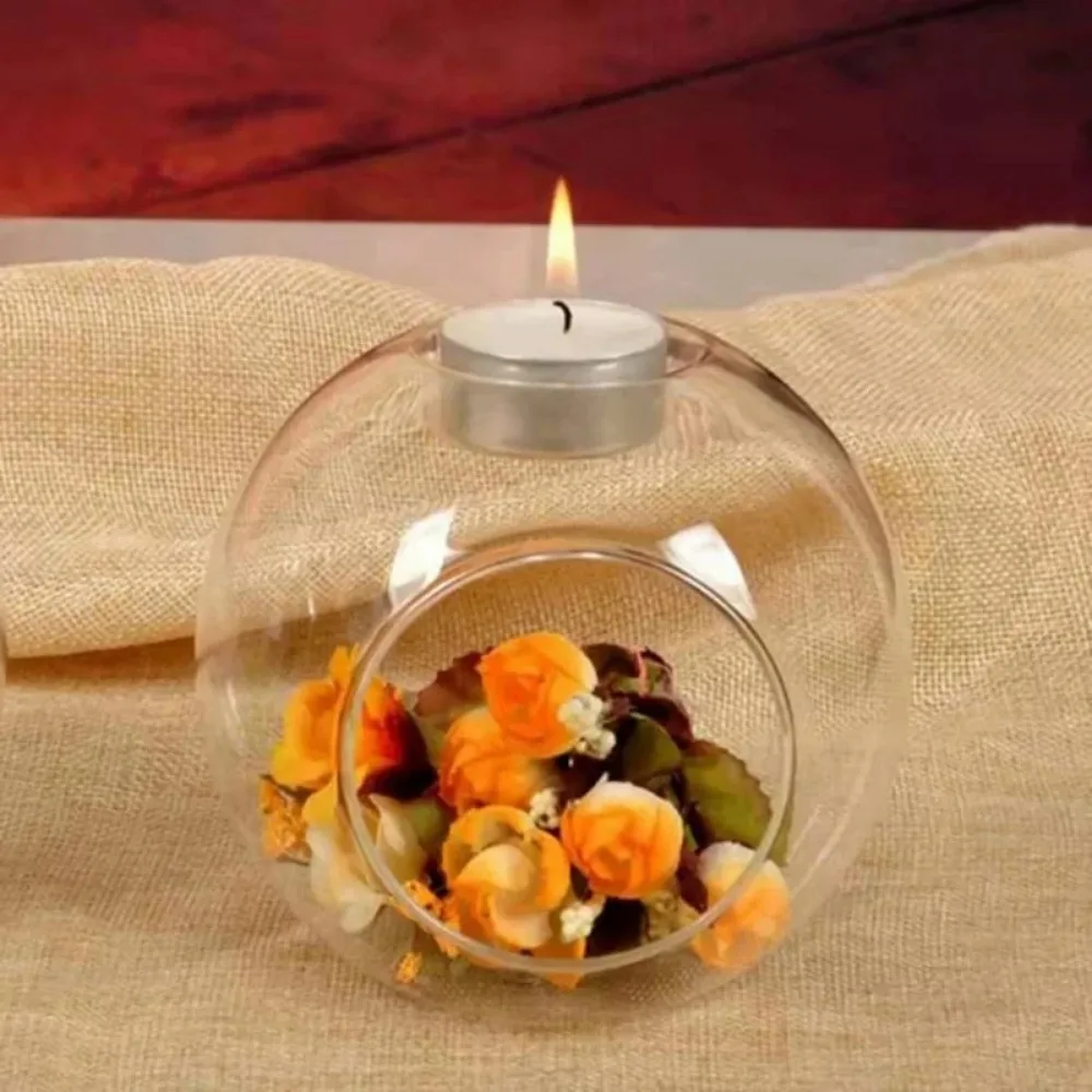 Portavelas redondo de cristal hueco, candelabro para boda, banquete, Bar, , adornos de decoración de mesa para el hogar, 6/12 Uds.