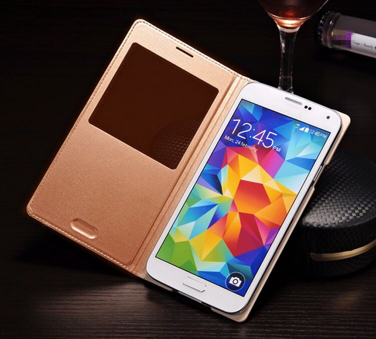 Slim Leather Flip Cover Case Voor Samsung Galaxy S5 S 5 I9600 Smart Sleep Wake Up View Telefoon Gevallen Voor s5 Met Waterdichte Chip