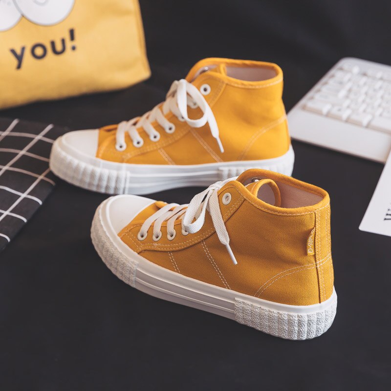 Damessneakers lente hoge schoenen platte damesschoenen comfortabele casual sneakers dames witte schoenen: Geel / 7.5