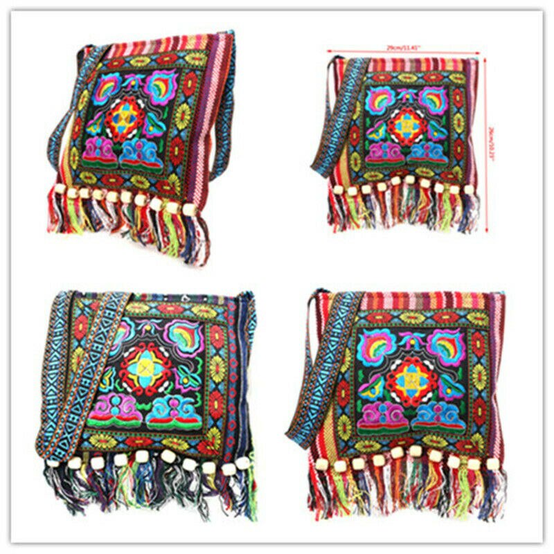 Bolso de hombro Vintage Hmong Tribal étnico tailandés indio Boho bolso de mensaje tapiz bordado hecho a mano de lino