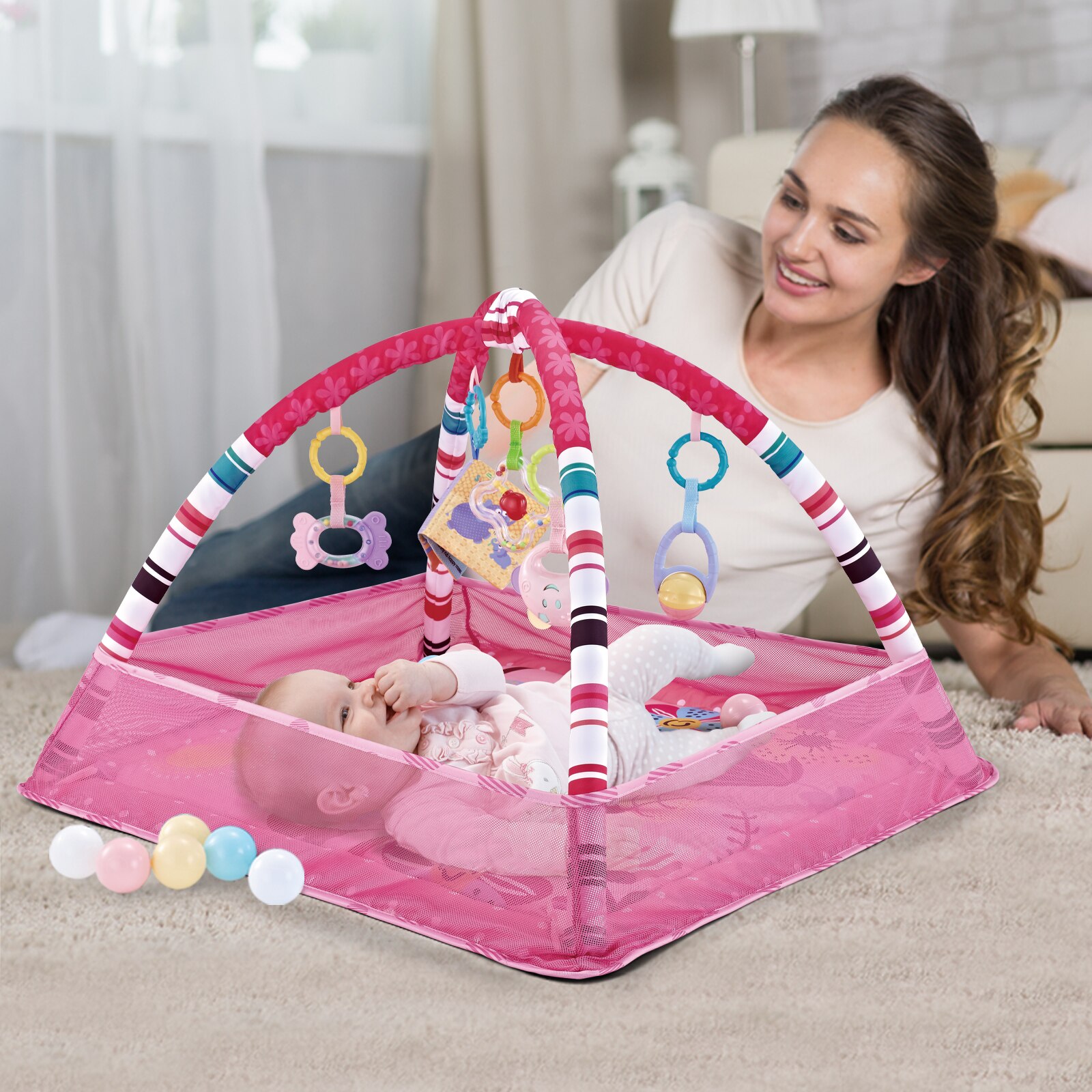 Marco de Fitness para bebés, manta de juego para gatear, rompecabezas, valla multifunción, estera para gatear, juguetes de iluminación, PISCINA DE BOLAS del océano