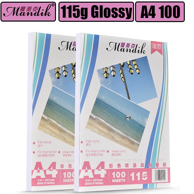 Tyndt papir 115g glanset fotopapir på den ene side  a4*100 ark til farveinkjetprinter