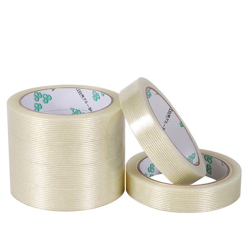 Sterke Glasvezel Tape Voor Vaste Wikkelen Kronkelende Transparant Gestreepte Single Side Adhesive Industriële Strapping Verpakking Seal