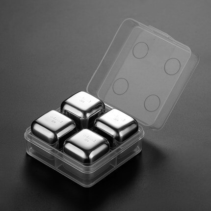 304 stainless steel quick-frozen ice cube ice making mold household whiskey quick-frozen metal ice cube ice tray: 4PCS Cubes