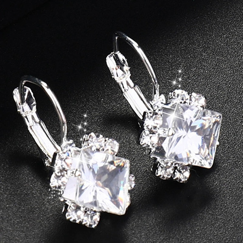 Silver Color Square Earrings Purple Red Blue Black Austrian Crystal Rhinestone Earring For Women Wedding Jewelry: WT