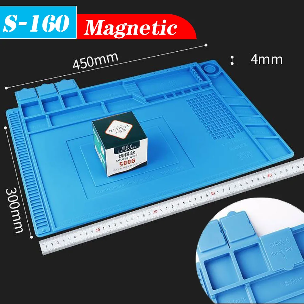 500℃ Heat-Resistant Soldering Station Silicon Mat Work Pad Desk Platform Welding Station for Electronic BGA Soldering Station: Blue